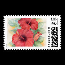 Red Hibiscus Tropical Flower Painting - Multi postage