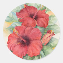 Red Hibiscus Tropical Flower Painting - Multi Stickers