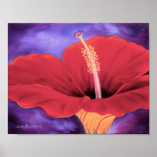 Red Hibiscus Tropical Flower Painting - Poster print