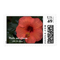 Red Hibiscus Wedding Postage Stamp
