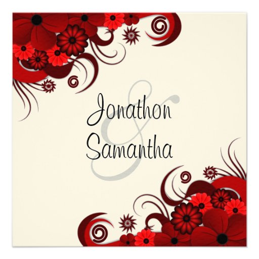 Red Hibiscus Wedding Rehearsal Dinner Invitations