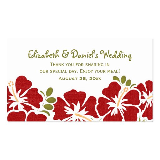 Red Hibiscus Wedding Table Place Cards Business Card Templates (back side)