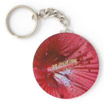 Red Hibiscus With Raindrops keychains