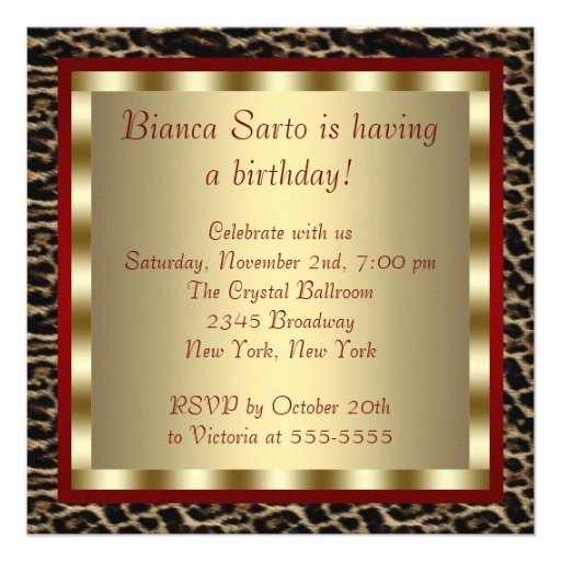 Red High Heel Shoes Leopard Sweet Sixteen Birthday Personalized Invitations