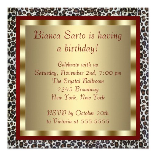 Red High Heel Shoes Leopard Sweet Sixteen Birthday Personalized Invitation