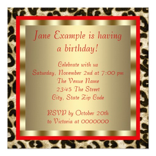 Red High Heel Shoes Leopard Sweet Sixteen Birthday Personalized Announcement