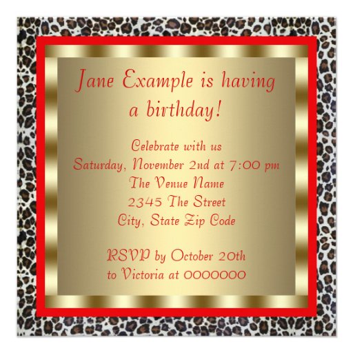Red High Heel Shoes Leopard Sweet Sixteen Birthday Custom Invites