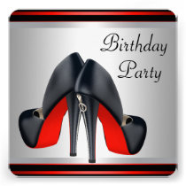 Red High Heel  Shoes Red Black Birthday Party invitations