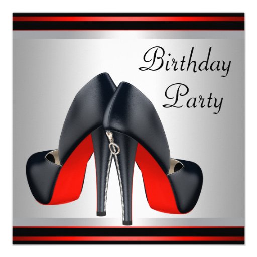 Red High Heel  Shoes Red Black Birthday Party Custom Announcement