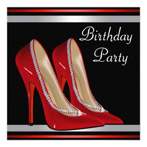 Red High Heel  Shoes Red Black Birthday Party Custom Announcement