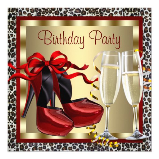 Red High Heel Shoes Red Leopard Birthday Custom Invitations (front side)