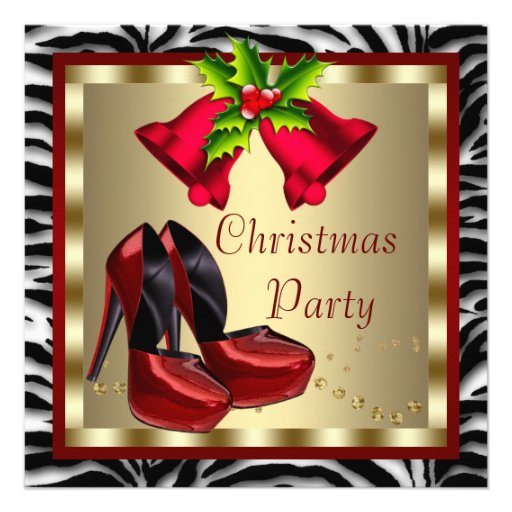 Red High Heel Shoes Red Zebra Christmas Party Invitations