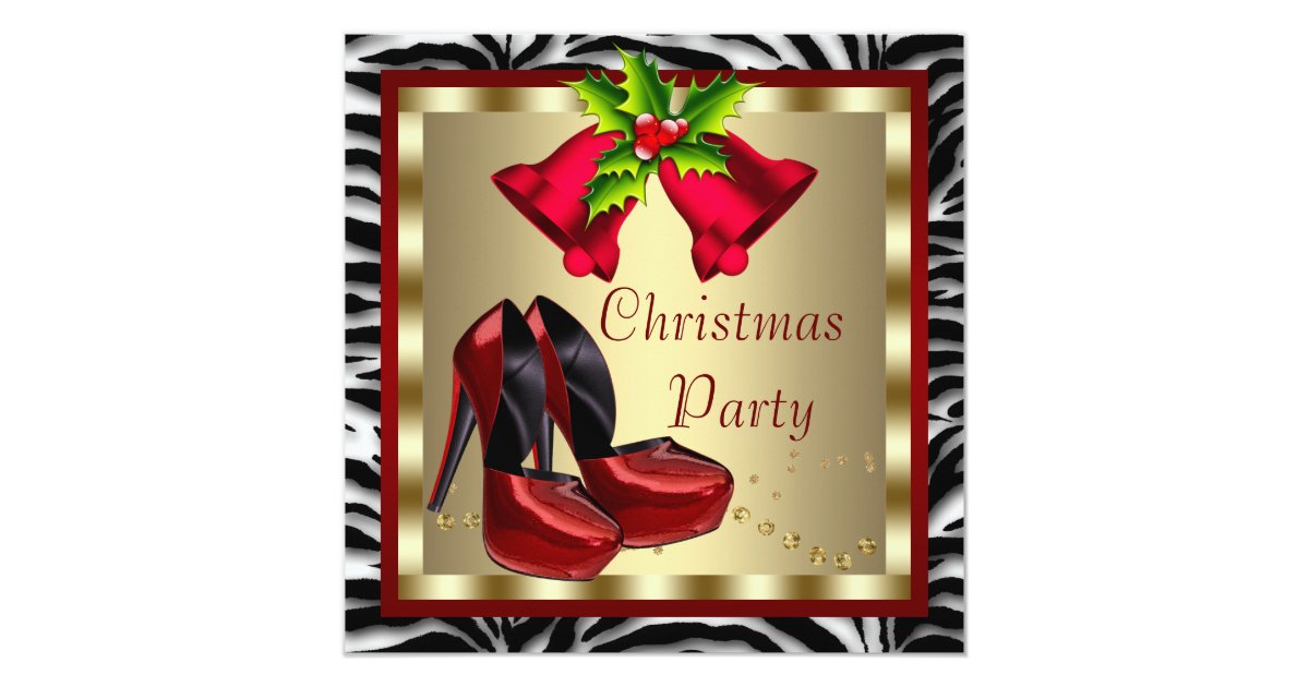 Red High Heel Shoes Red Zebra Christmas Party Invitation Zazzle