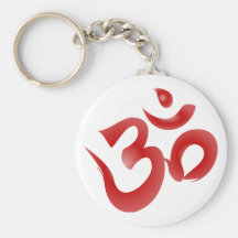 Red Hindu Symbol Om Aum Devanagari Calligraphy Key Chains
