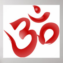 Red Hindu Symbol Om Aum Devanagari Calligraphy Print
