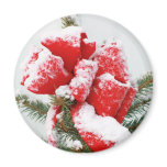 Red Holiday Bow Dusted With Snow | Christmas Xmas magnets