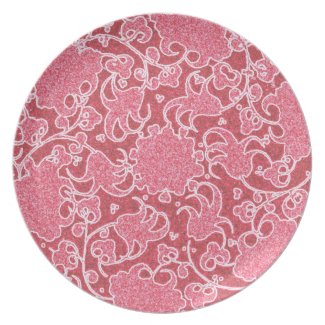 Red Holiday Damask Plate