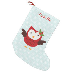 Red Holiday Owl Personalized Small Christmas Stocking