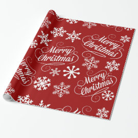 Red Holiday Snowflakes Merry Christmas Gift Wrap