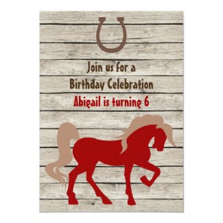 Red Horse and Barn Wood Girls or Boys Birthday 5x7 Paper Invitation Card