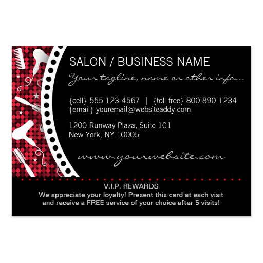 Red Hot Glam Custom Salon Loyalty Punch Card Business Card (back side)