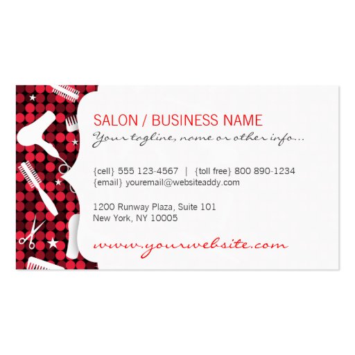 Red Hot Glam Hair Salon Business Cards (back side)