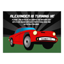Red Hot Rod Sportscar Custom Birthday Invitations