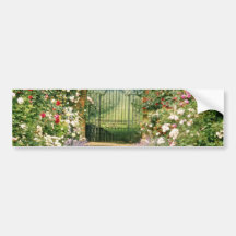 Red Hybrid Rose-Lined Path To Gate, Underplanted W Bumper Sticker