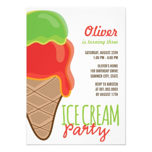 Red Ice Cream Boy Summer Birthday Party Invite