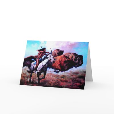 RED INDIAN HUNTING BUFFALO GREETING CARD by ANGELHELEN