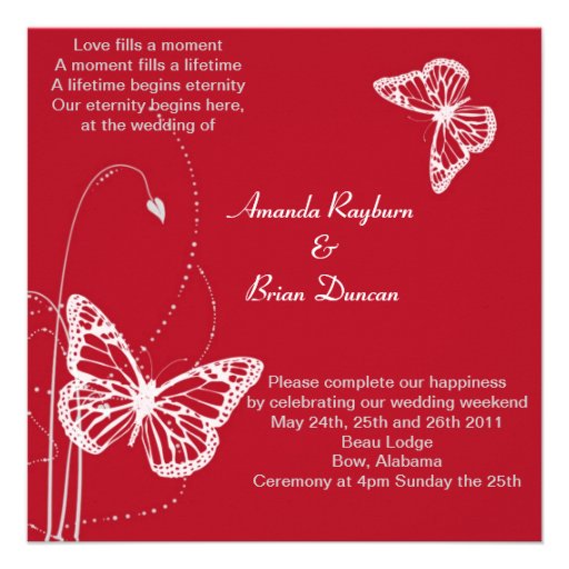 Red Invitation with White Butterflies