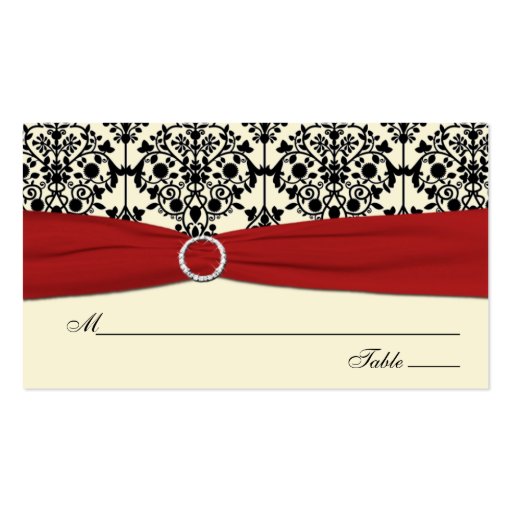 Red, Ivory, and Black Damask Placecards Business Card (front side)