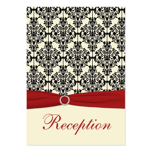 Red, Ivory, and Black Damask Reception Card Business Card Template (front side)