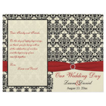 Red, Ivory, and Black Damask Wedding Program Custom Flyer