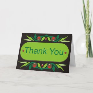 Red jewel stones on Green Thank you card card