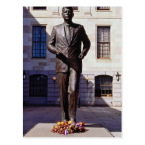 Red John F. Kennedy statue flowers postcards