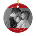 Red JOY custom photo holiday sentiment keepsake ornament