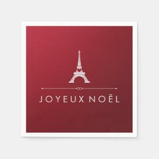 Red Joyeux Noel French Christmas and Eiffel Tower Standard Cocktail Napkin