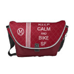 Red KEEP CALM AND BIKE SF Monogram Racing Stripe messenger bags