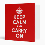Red Keep Calm and Carry On 3 Ring Binder