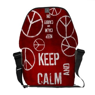Red KEEP CALM AND CARRY ON Peace Sign Messenger rickshawmessengerbag