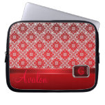 Red Lace Faux Jeweled Monogram Laptop Sleeve