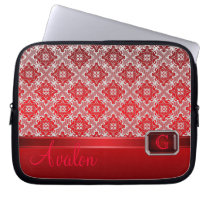 Red Lace Faux Jeweled Monogram Laptop Sleeve