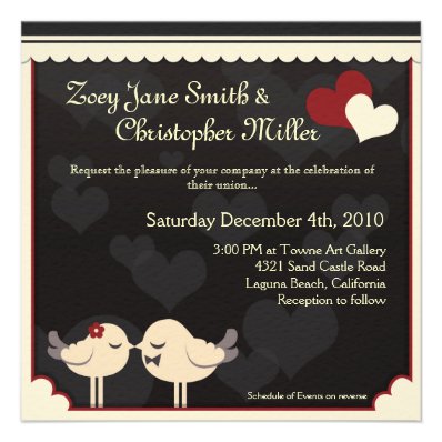 Red Lace Love Birds Wedding Invitation