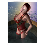 Red Lace Teddy Pinup Girl Sexy Any Occasion Card