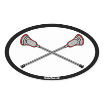 Red Lacrosse Sticks Oval Stickers
