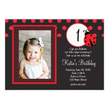 Red Lady Bug Birthday Invitation
