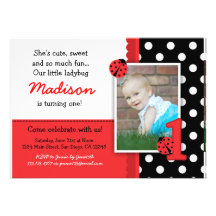 Red ladybug 1st Birthday Invitations