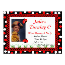 Red Ladybug and Polka Dots Invitation