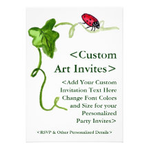 Red Ladybug Art Custom Party Invitations